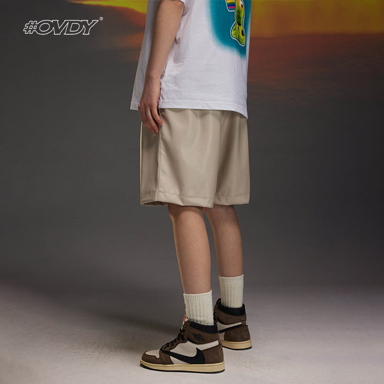 Split-Hem PU Leather Wide-Leg Short Pants