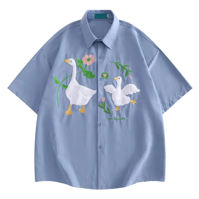 Funny Embroidered  White Duck Shirt - MADXMARX
