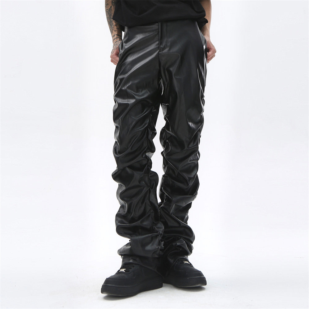 Shiny Pleated PU Leather Pants