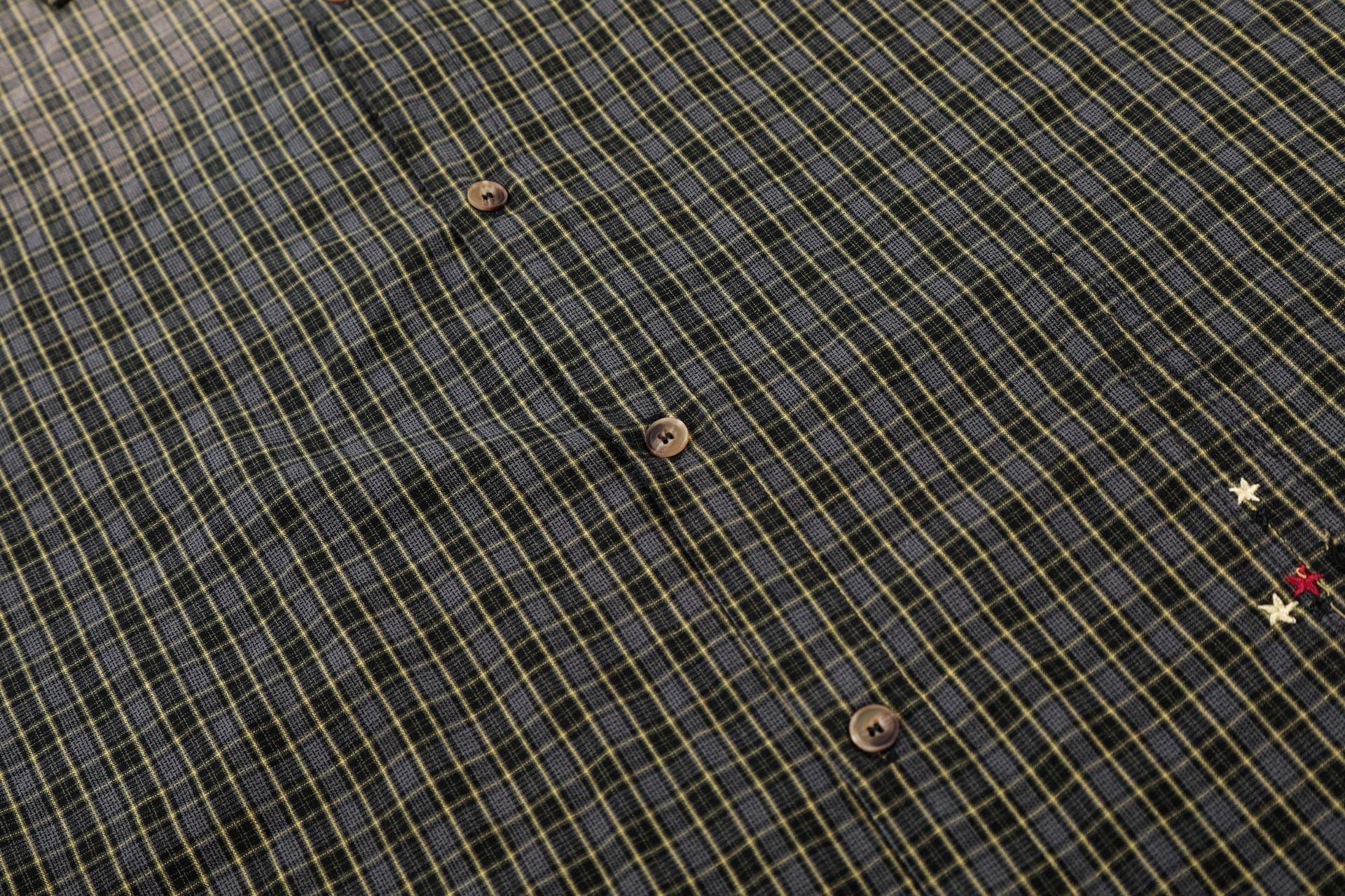 Plaid Cut Gradient Washed Short Sleeve Shirt