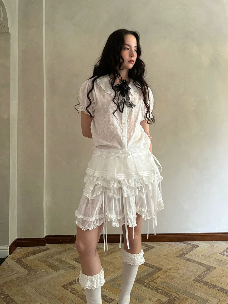 Bow Double-Layer Patchwork Half Skirt