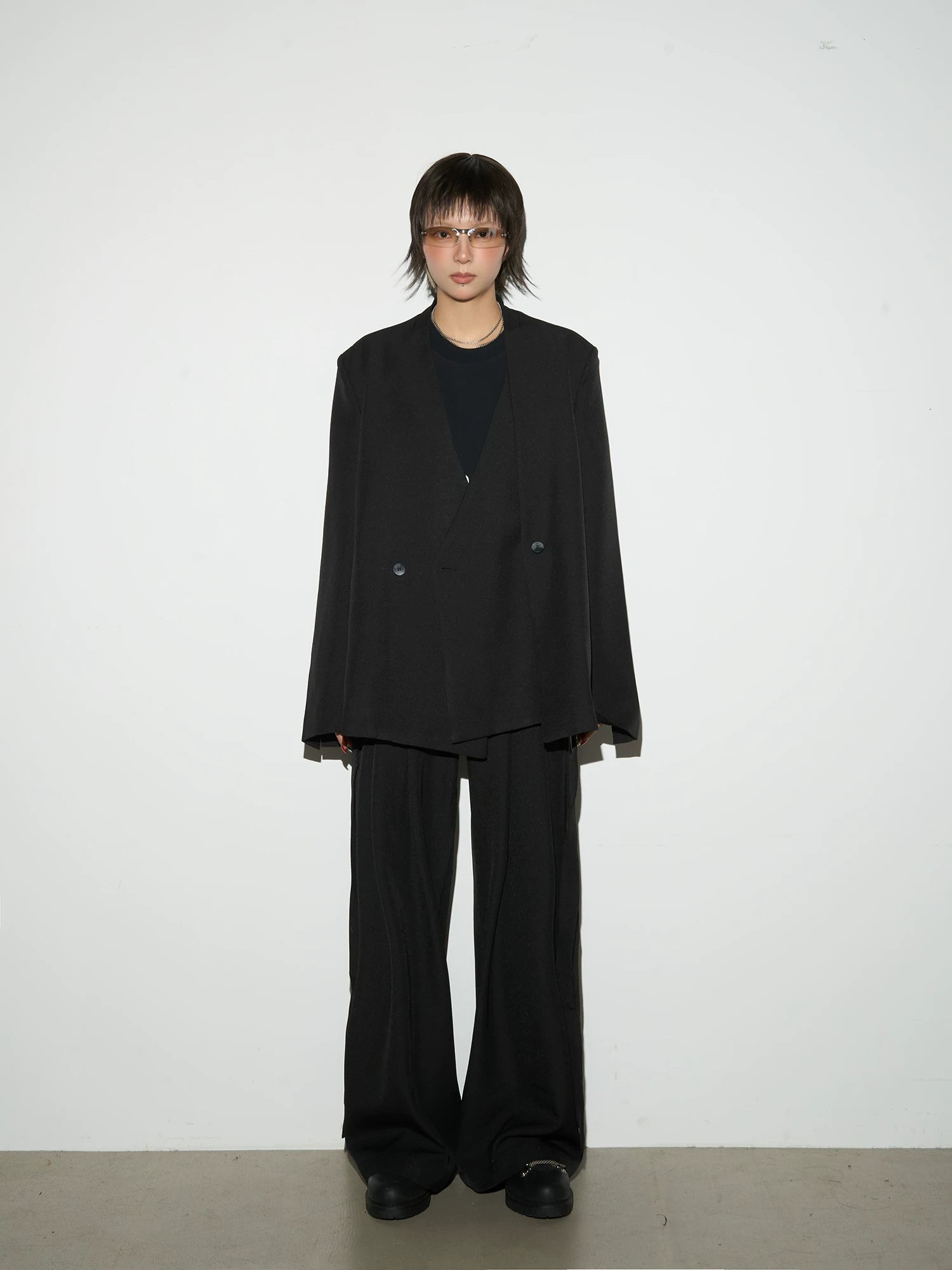 Wrap Tie Waist Tailored Jacket & Wide Leg Trousers Setup