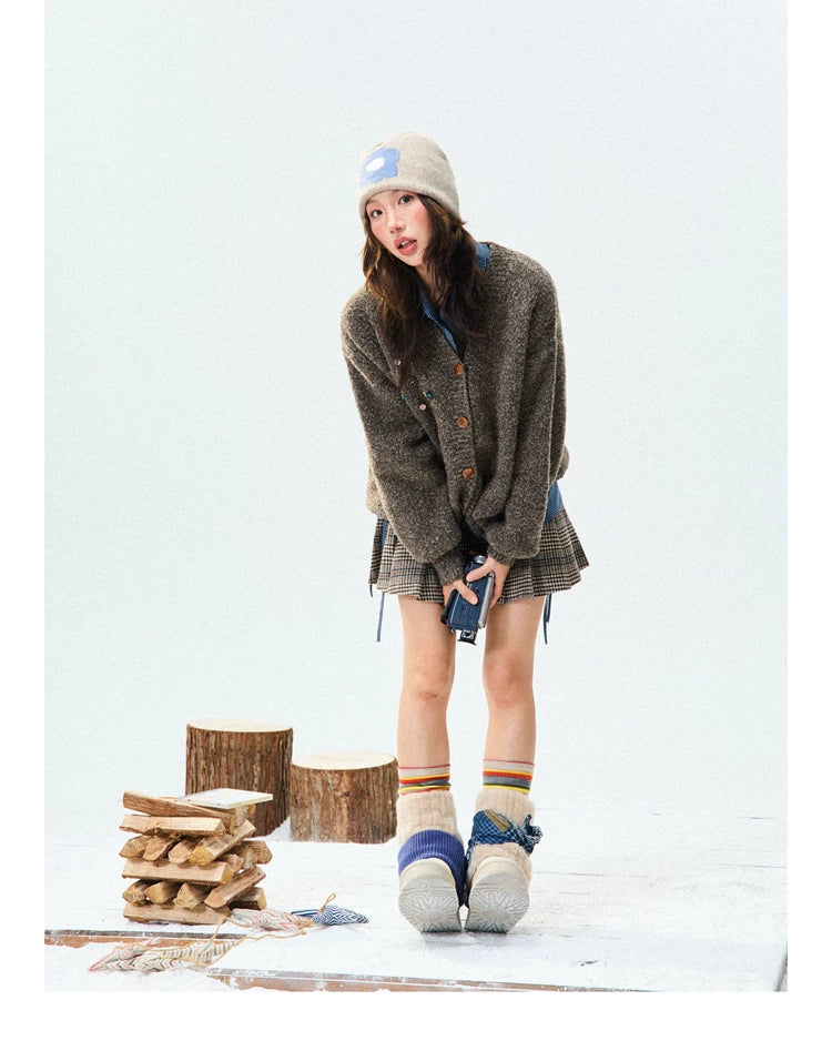 Crew Neck Button-Up Knit Cardigan