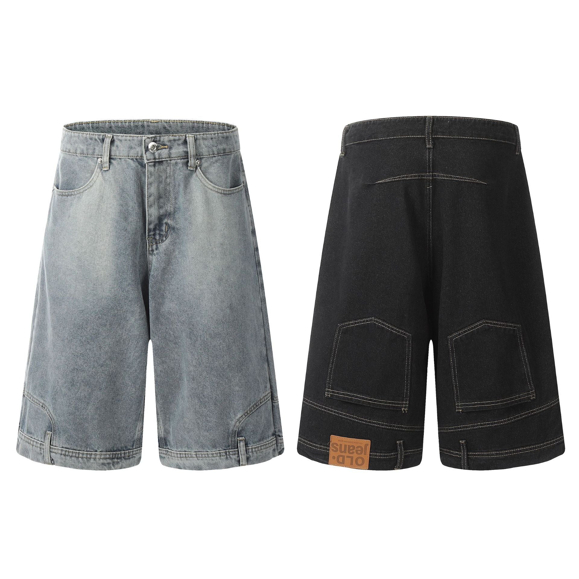 Washed Deconstruction Wide Leg Denim Jort