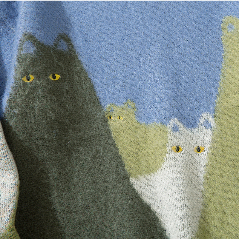 Cat Graphic Knitted Oversized Sweater