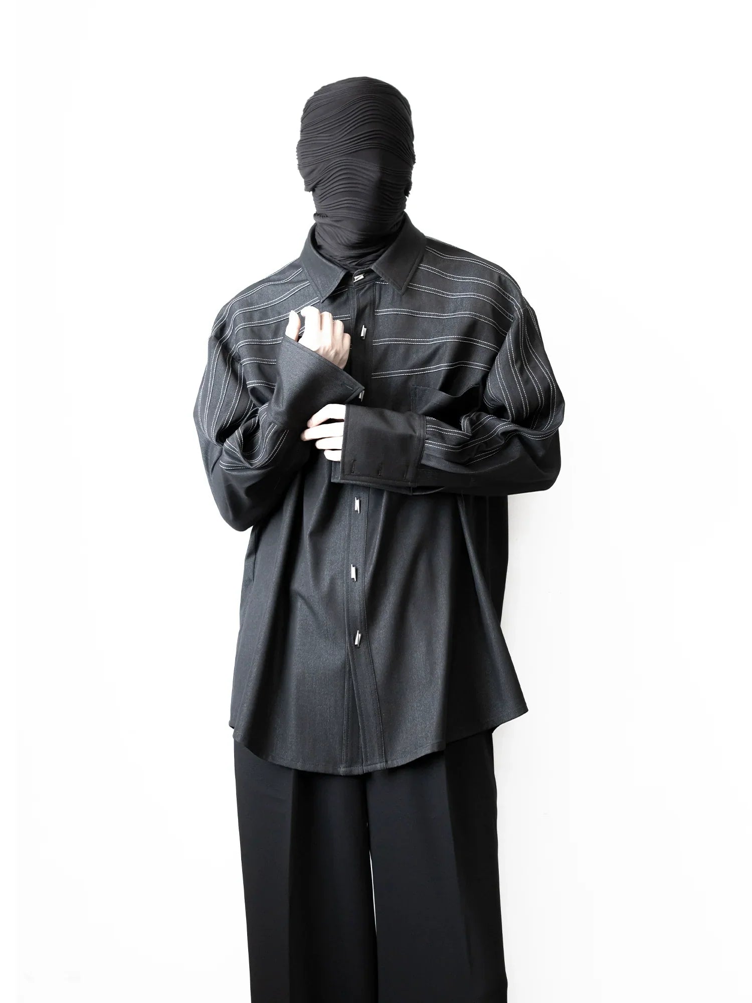 Contrast Stitching Oversize Long Sleeve Shirt