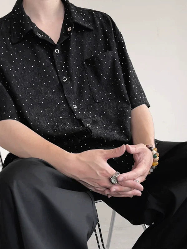 Starry Sky Design Oversize Short Sleeve Shirt