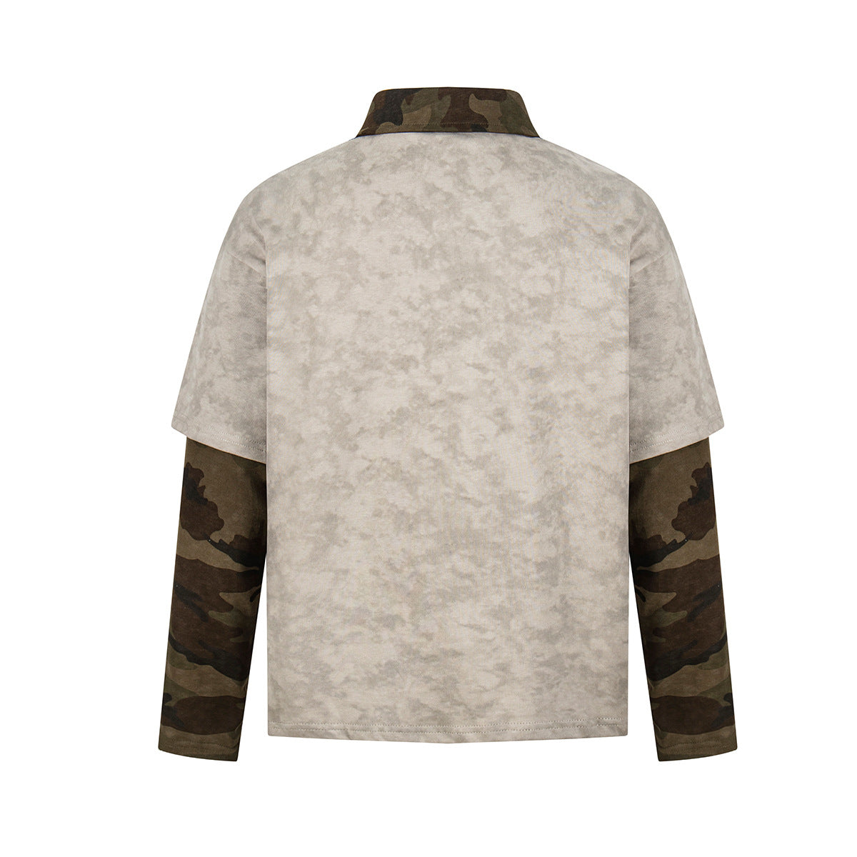 Polo Collar Fake Layered Tie-Dye Print Long Sleeve T-Shirt