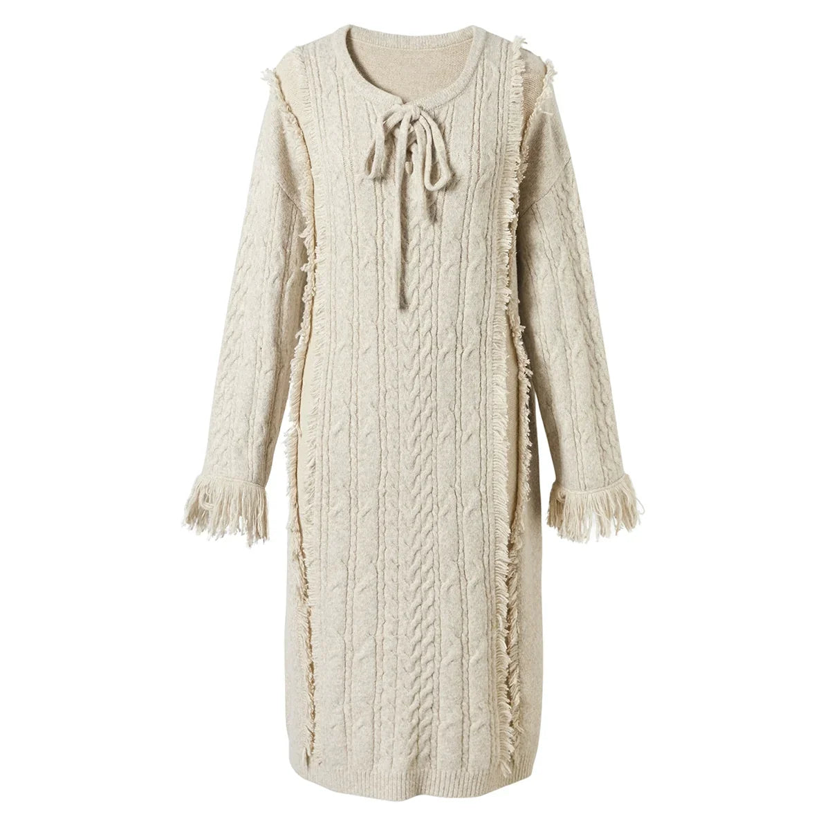 Robe longue ample en maille torsadée texturée
