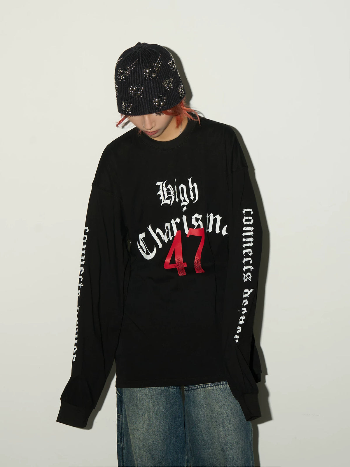 Gothic Print Damage Long Sleeve T-Shirt