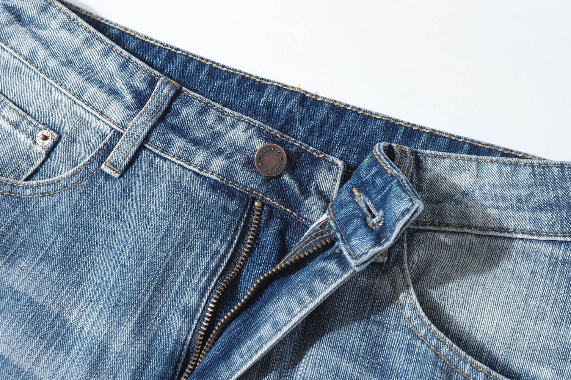 Damage Whisker Washed Wide Leg Denim Jeans