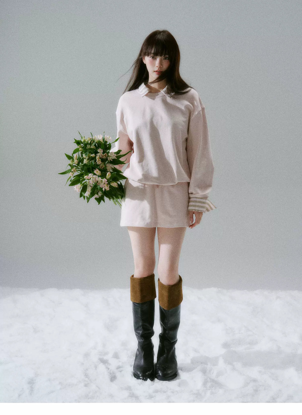 Skin-Friendly Sweatshirt & Short Skirt Setup