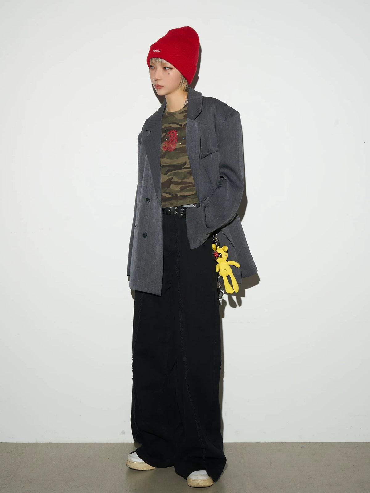 Shoulder-Pad Draped Tailored Jacket & Trousers Setup