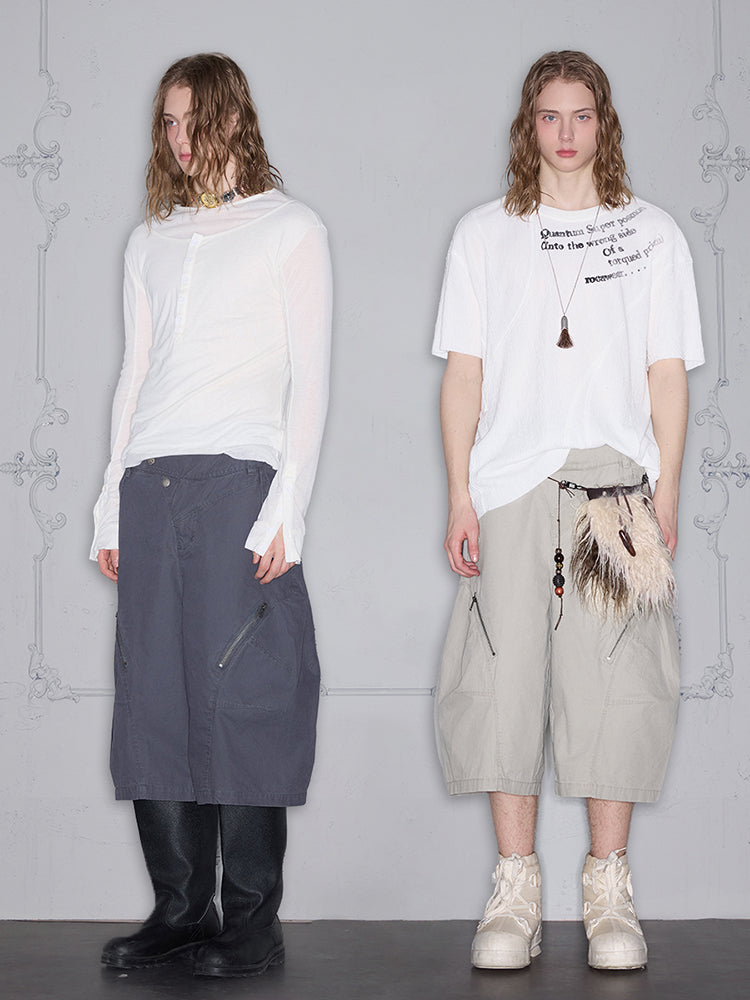 Asymmetrical Functional Deconstructed Curved Hem Cargo Short