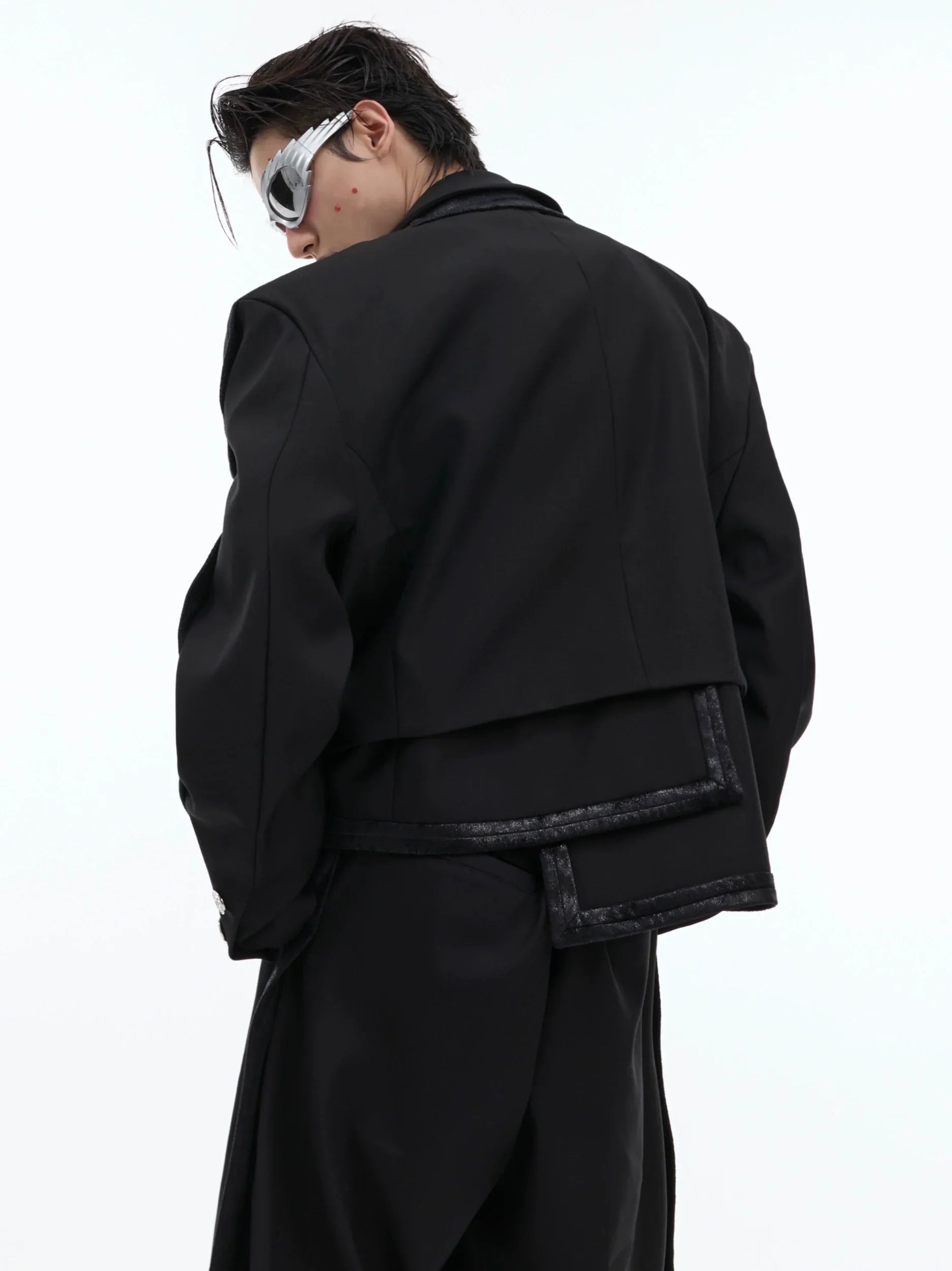 Irregular Layered Tailored Jacket  & Wide-Leg Straight Trousers Setup