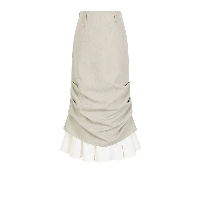 Double Layered Pleated Patchwork Skirt