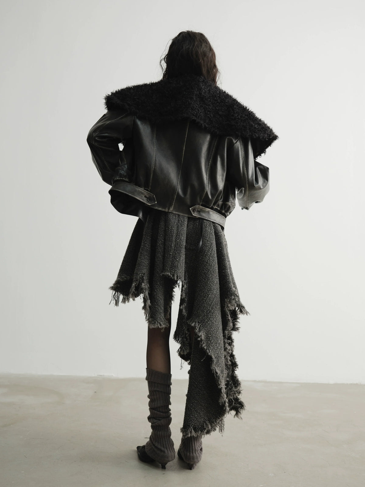 Big Hairy Collar PU Leather Jacket