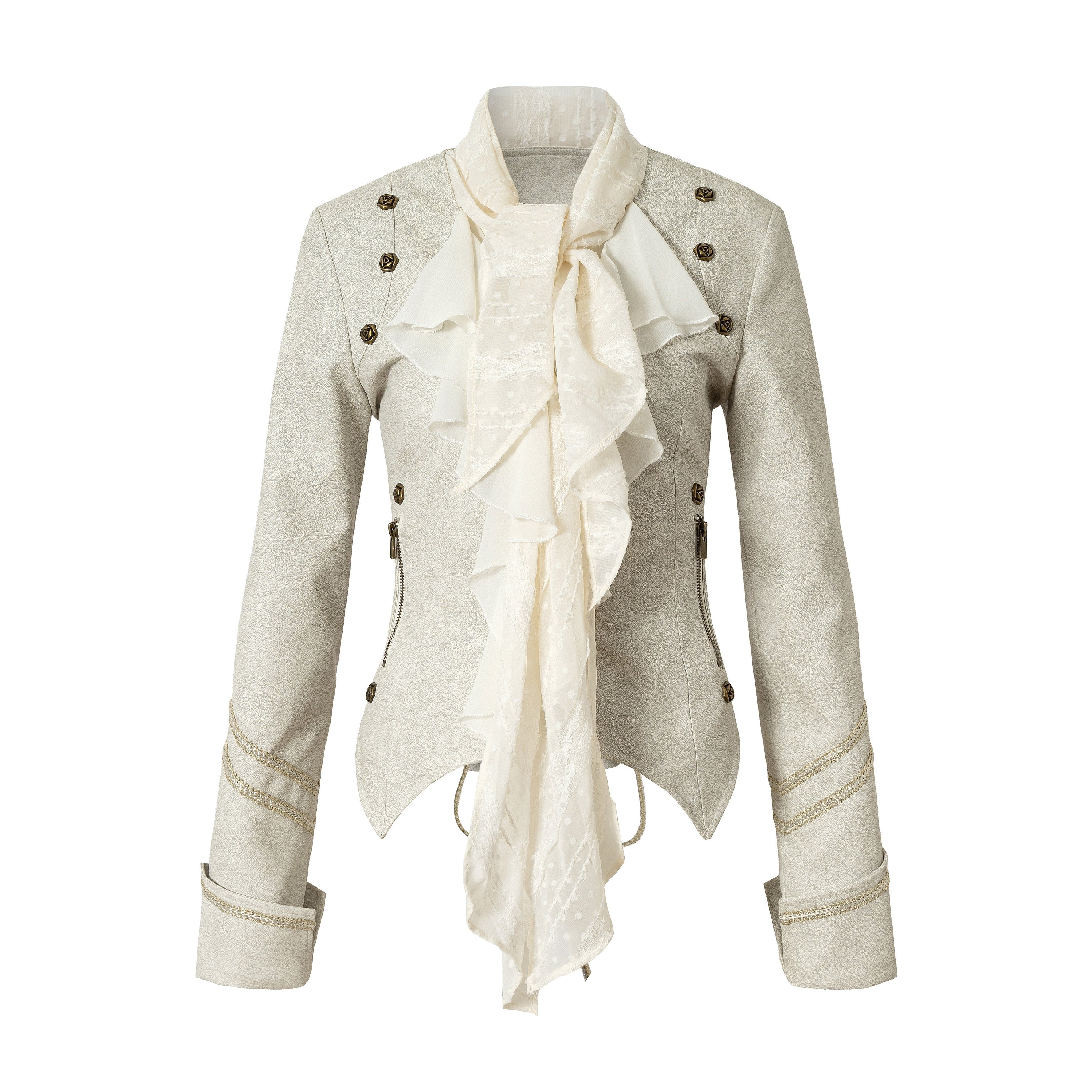 Ruffle Tie-Neck Slim Fit Long Sleeve Shirt