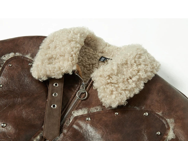 Fake Shearling Thick PU Leather Jacket