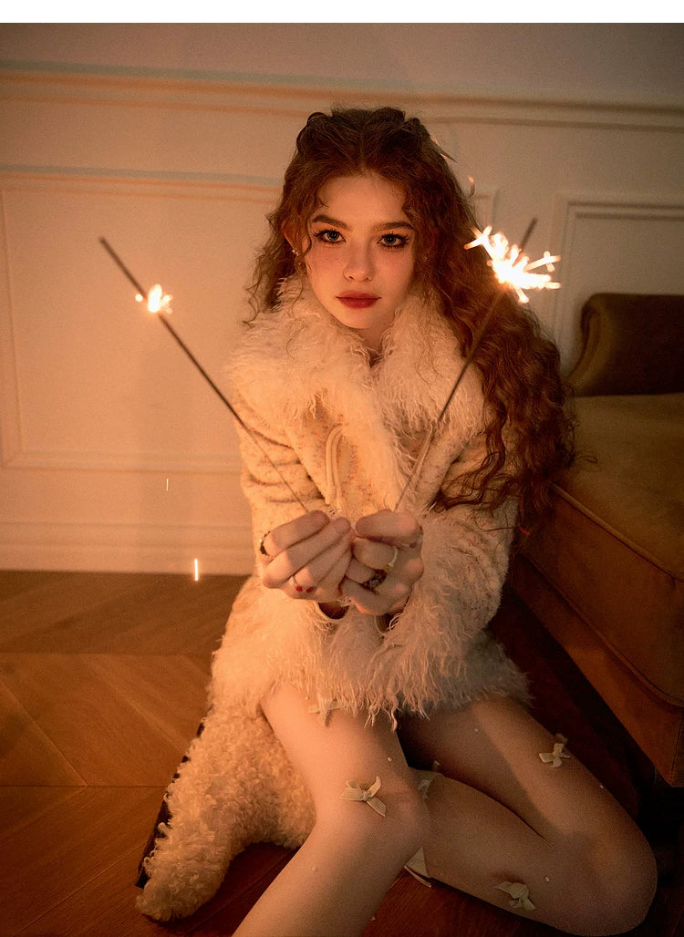 Textured Fake Fur Short Skirt & Jacket Setup