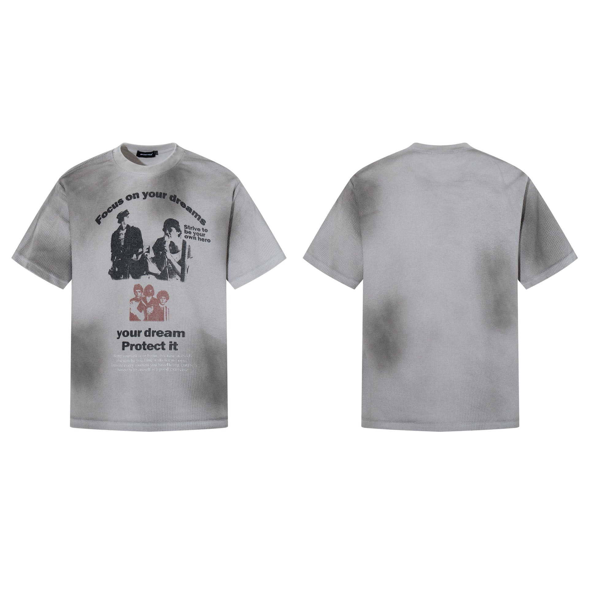 Waffle Figure Graphic Letter Print Short Sleeve T-Shirt