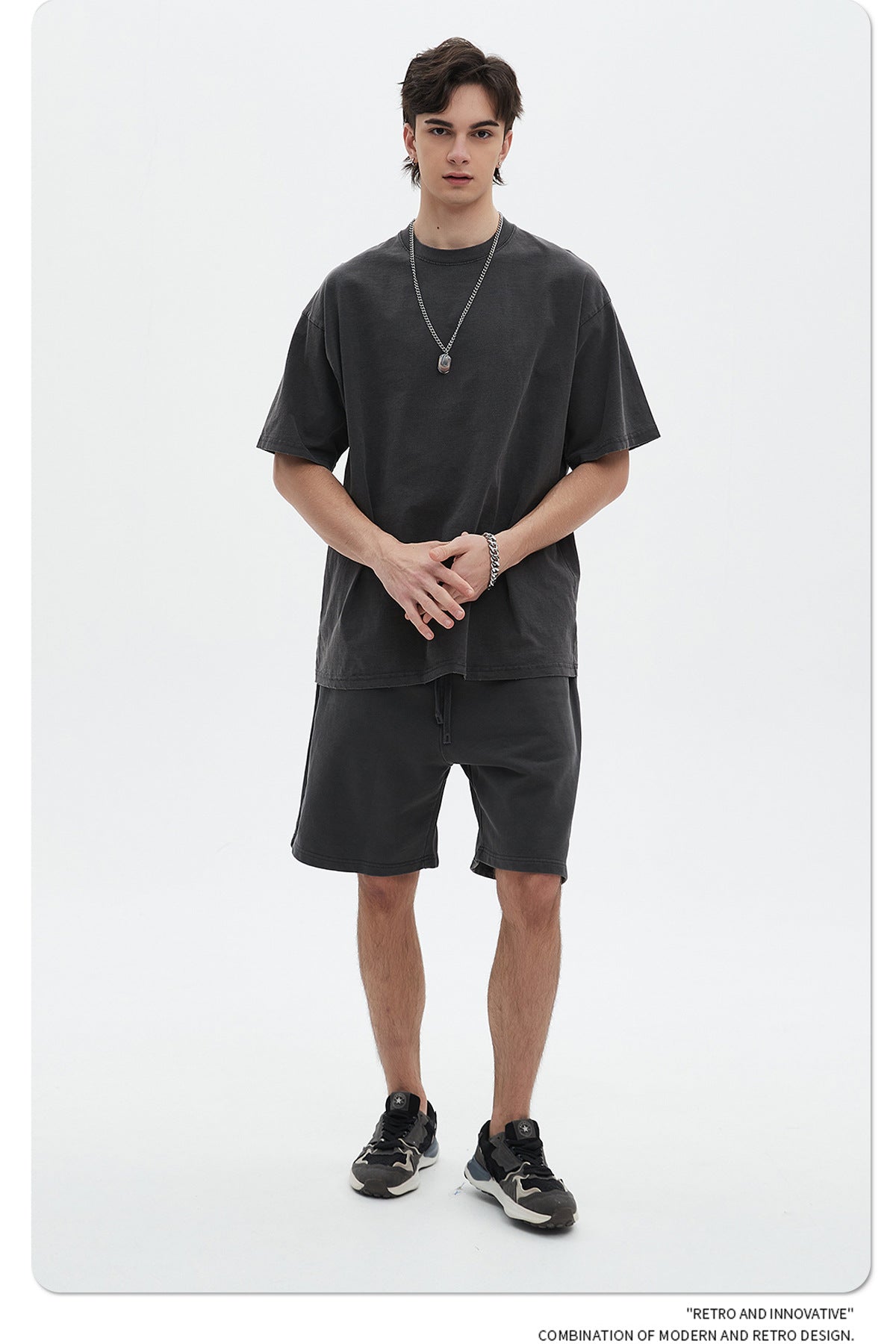 Washed Dyed Oversize Damage Short-sleeve T-shirt & Short Sweatpants Setup