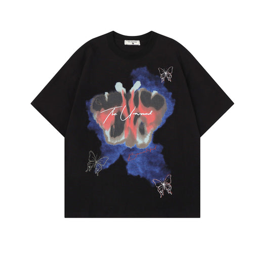 Butterfly Graphic Print Short Sleeve T-Shirt - Black / S