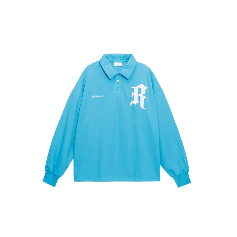 Patch Embroidery Design Long Sleeve Polo Shirt