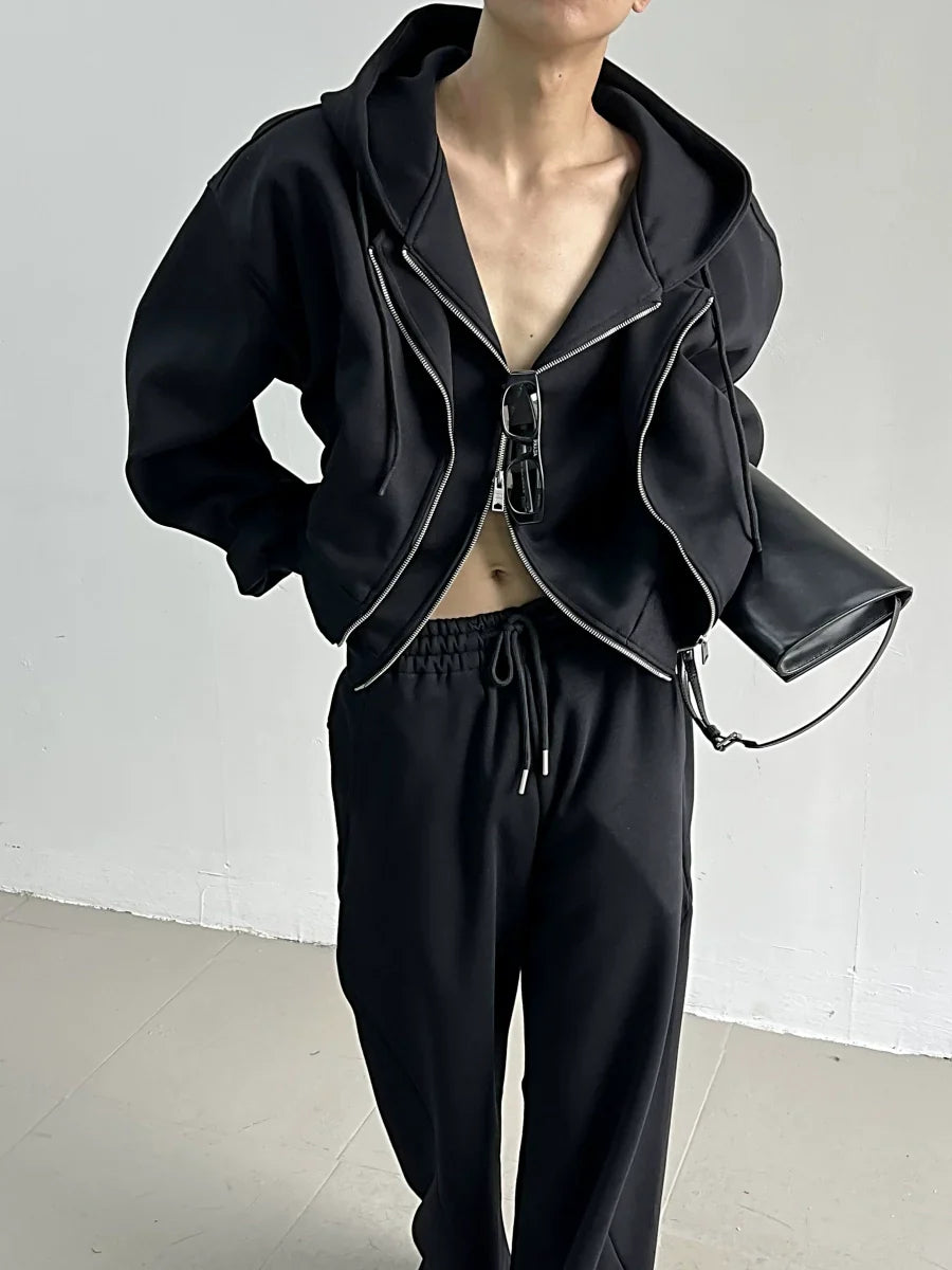 Double-Zipper Hoodie & Straight-Leg Sweat Pants Setup