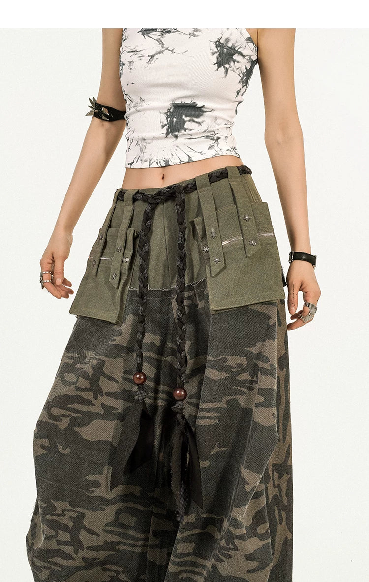 Heavy Craft Camouflage Multi-Pocket Wide Leg Cargo Pants