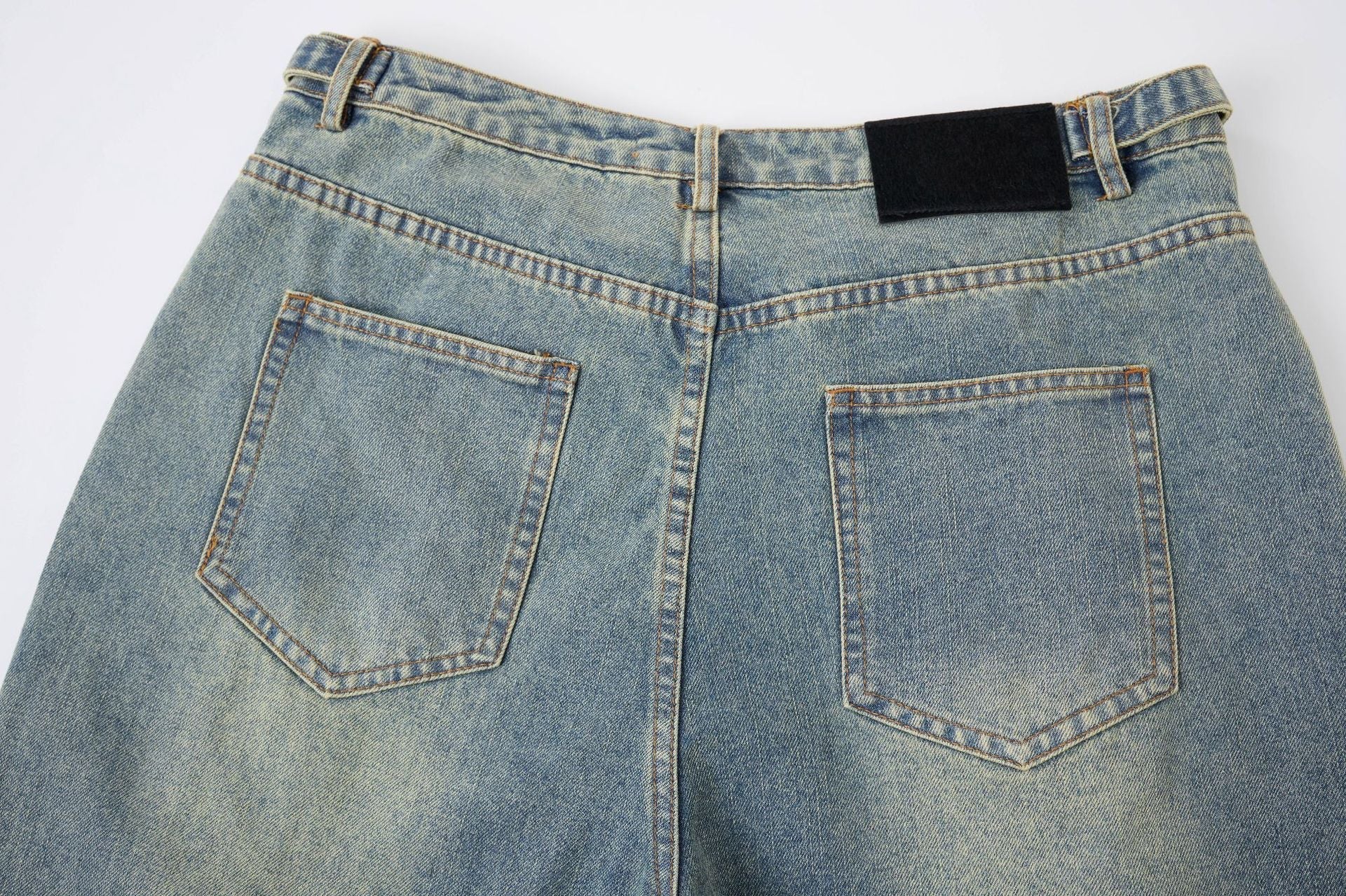 Washed Whisker Metal Buckle Denim Jort