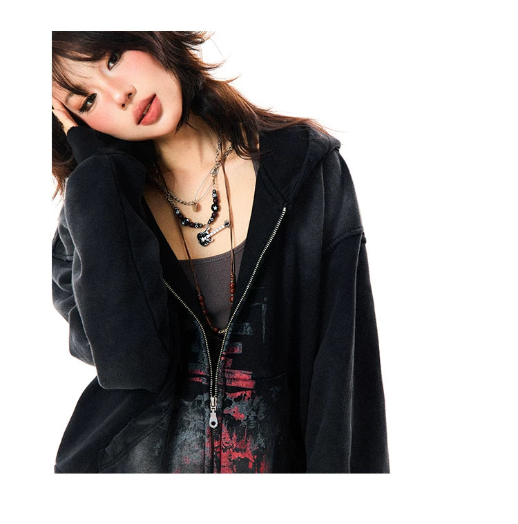 Paint Splash Graphic Print Oversize Zipper Hoodie