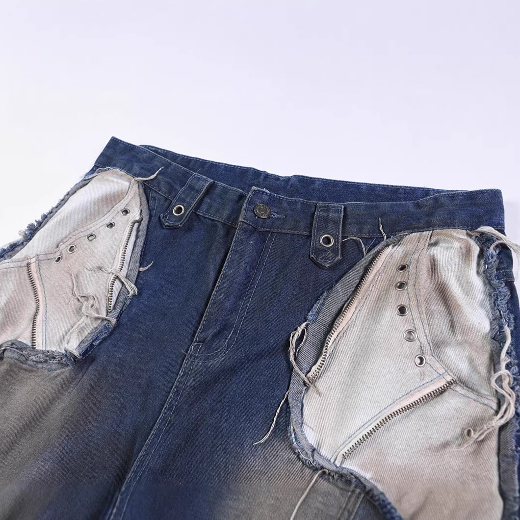 Heavyweight Washed Deconstructed Wide Leg Denim Jeans