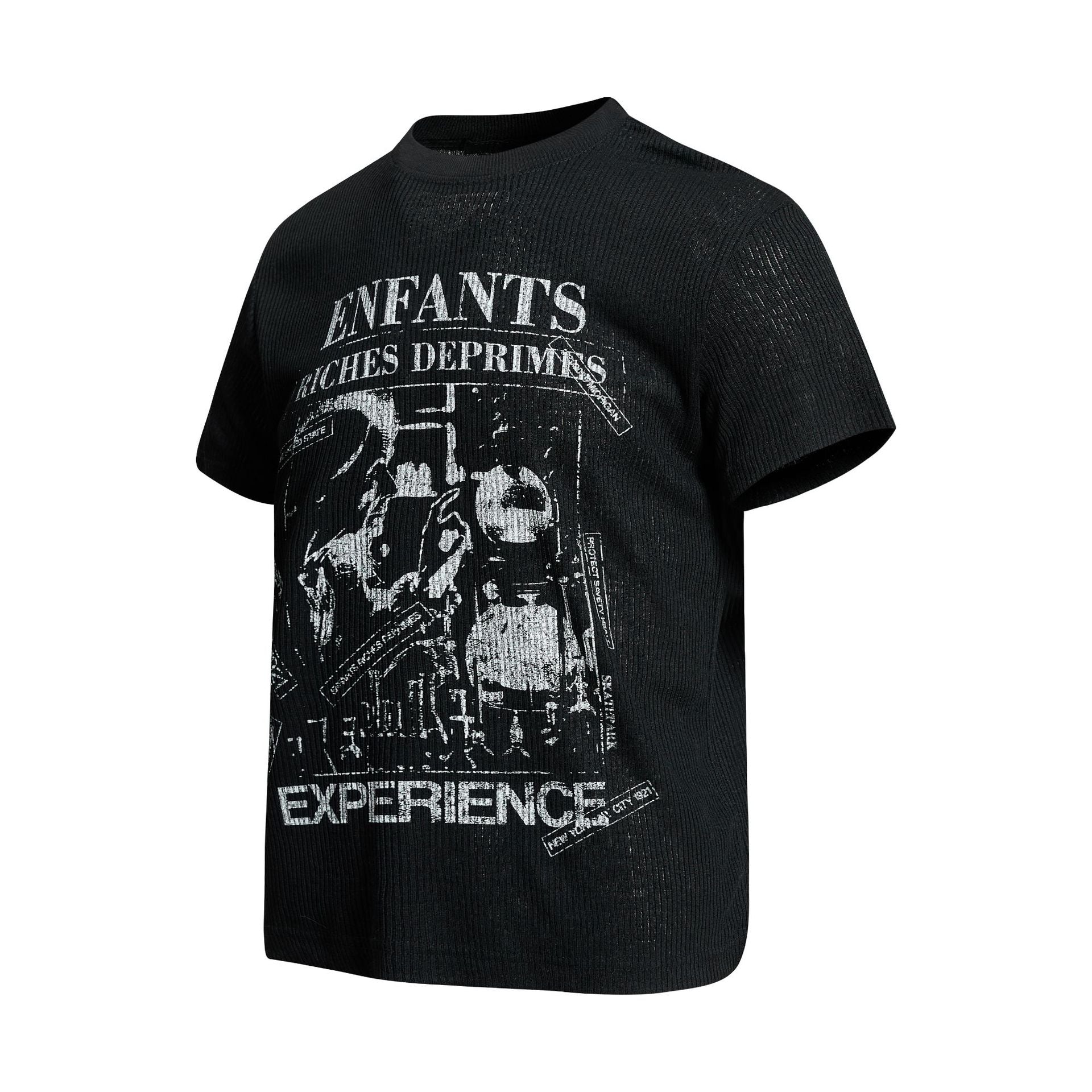 Ribbed Graphic Art Print Short Sleeve T-Shirt