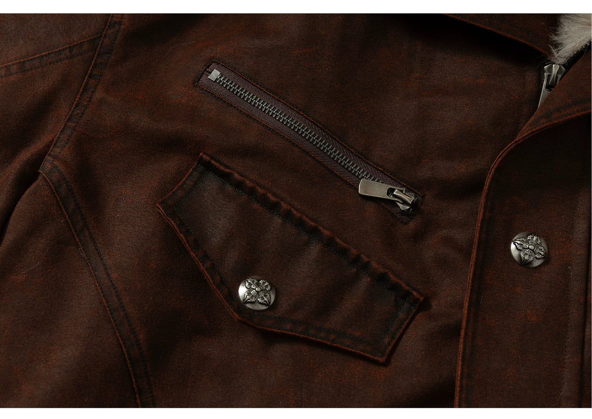 Fake Fur Hooded Multi-Pocket Buckle Detail Jacket