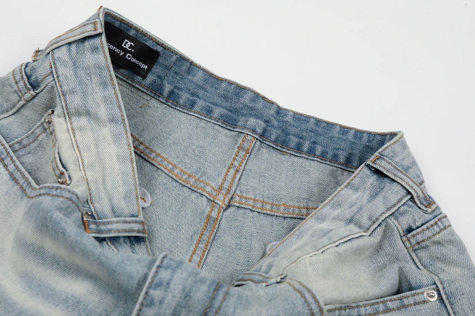 Washed Whisker Wide Leg Denim Jeans