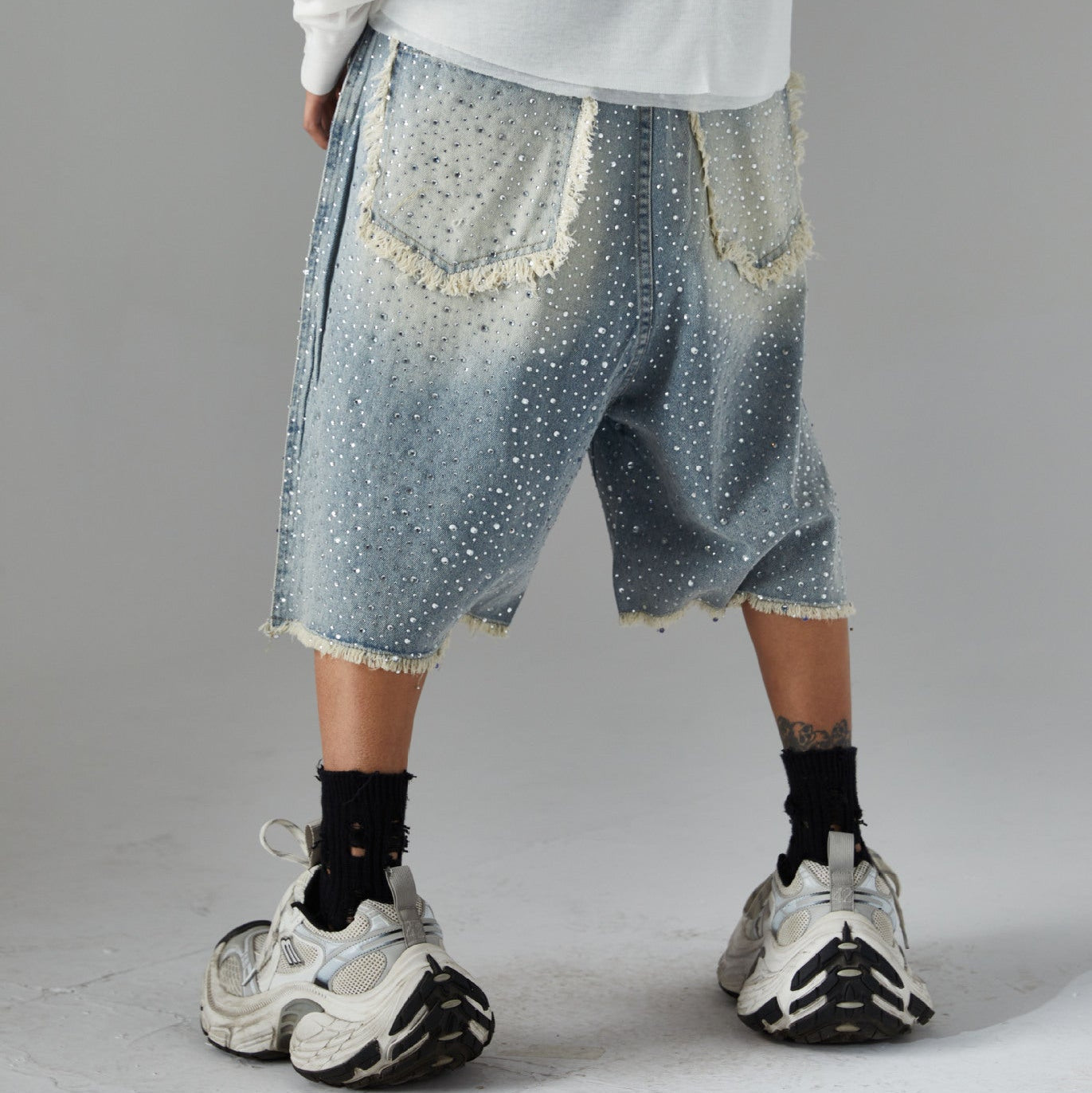 Fringe Rhinestone Wide Leg Jort