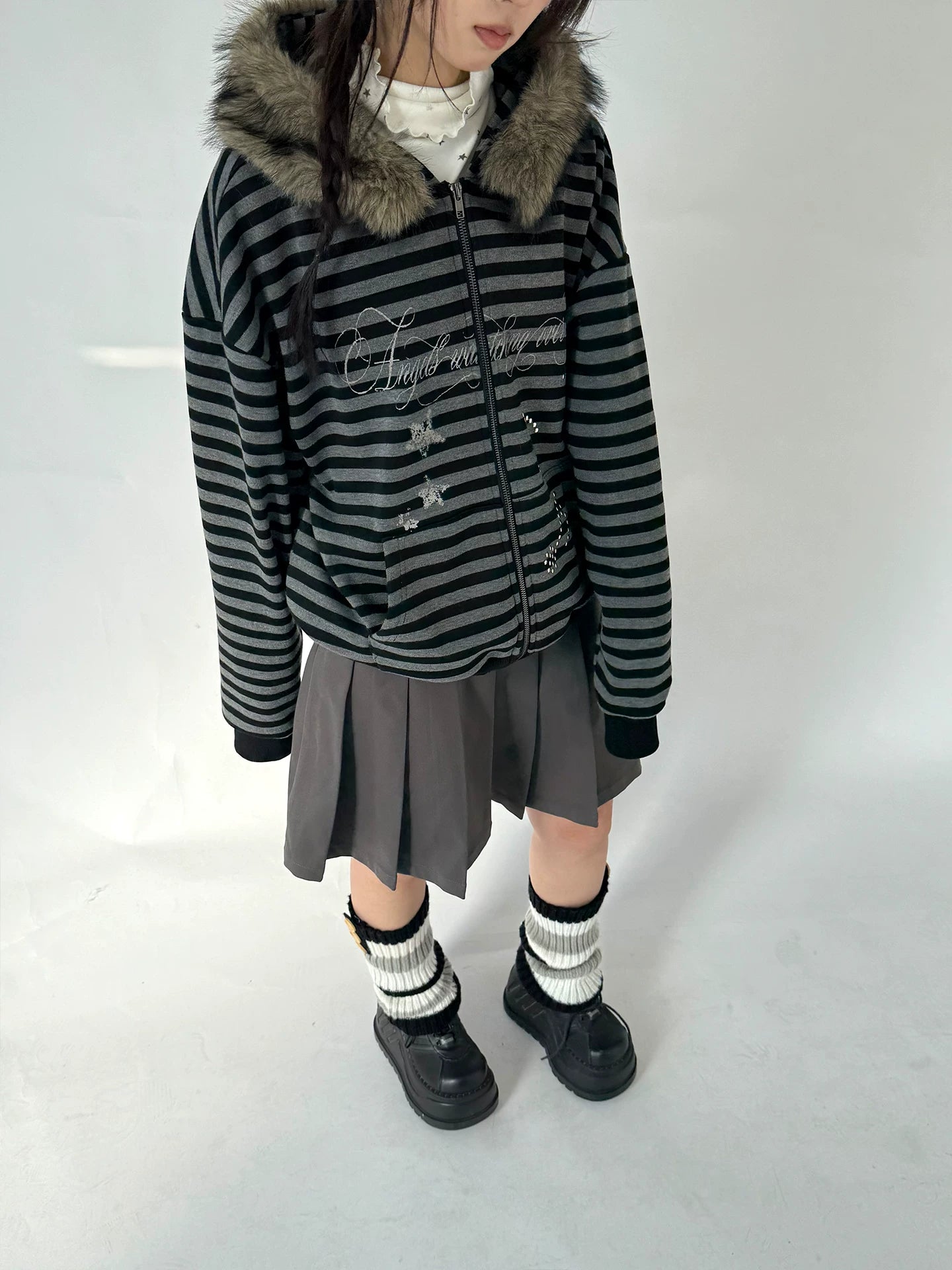Detachable Fur Collar Fleece Lining Hooded Jacket