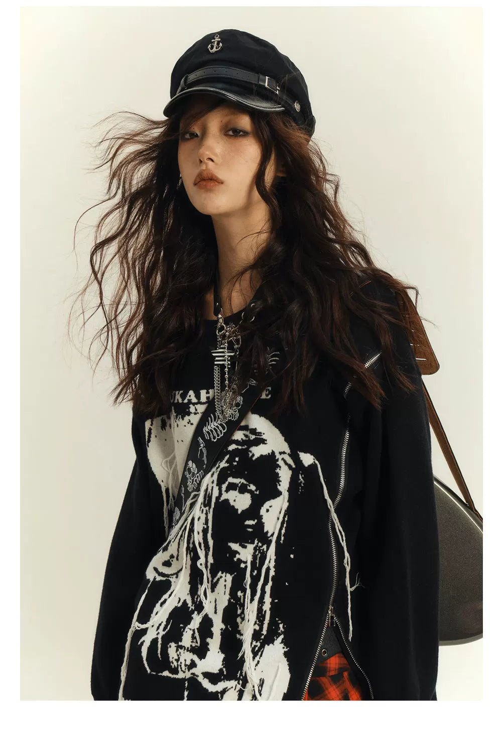 Zipper Design Oversize Knit Sweater