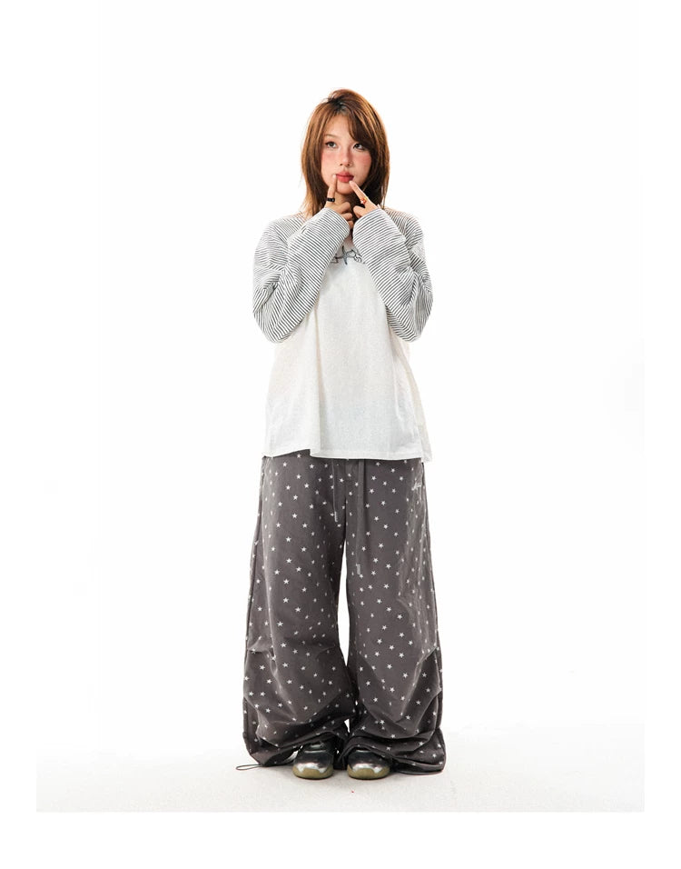Allover Star Print Wide-Leg Pants