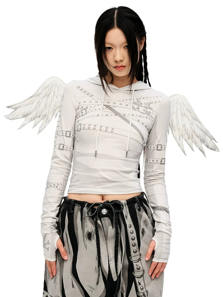 Angel Wing Hooded Long Sleeve T-Shirt
