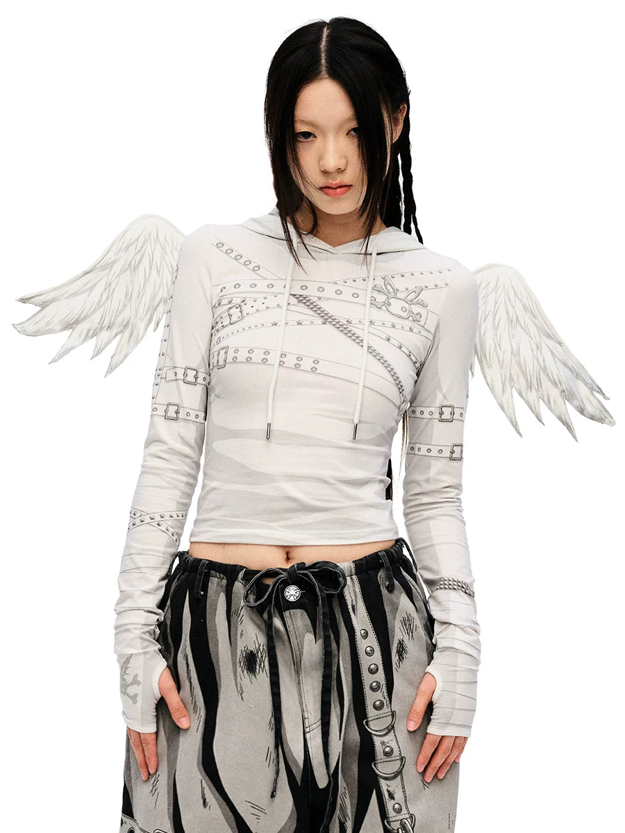 Angel Wing Hooded Long Sleeve T-Shirt