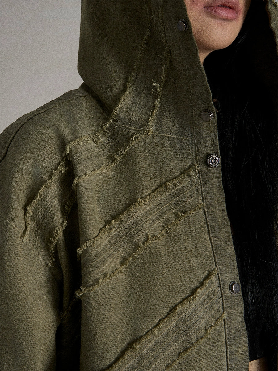 Gewassen denim oversized hoodie met capuchon