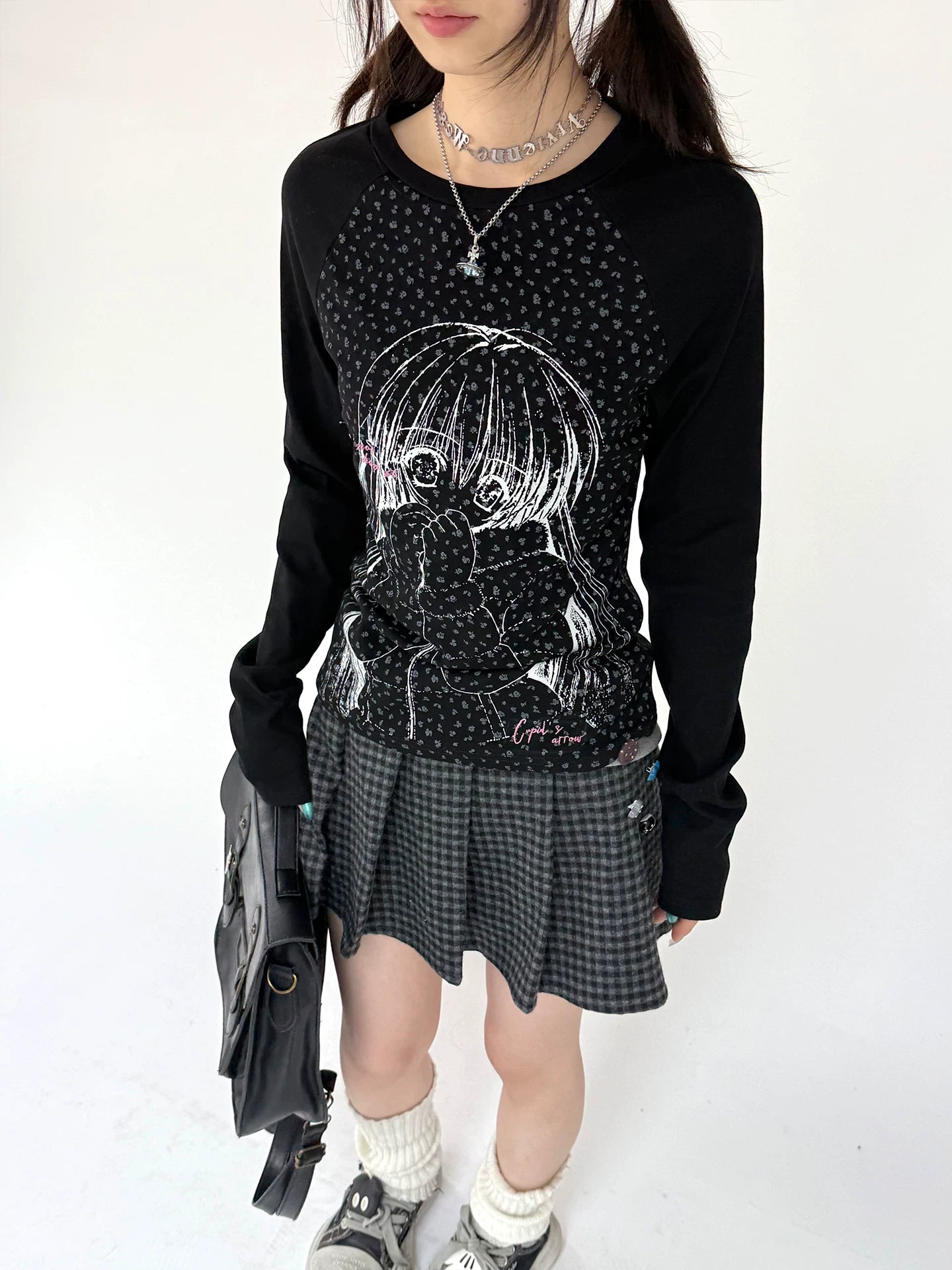 Graphic Speckled Print Long Sleeve T-Shirt