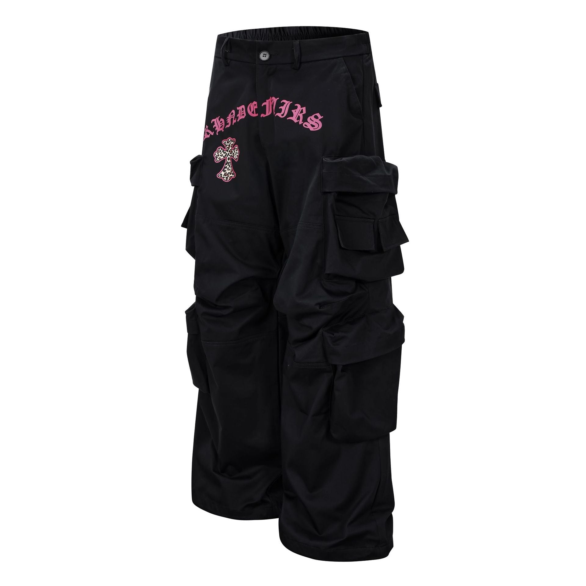 Multi Pocket Letter Print Straight Cargo Pants