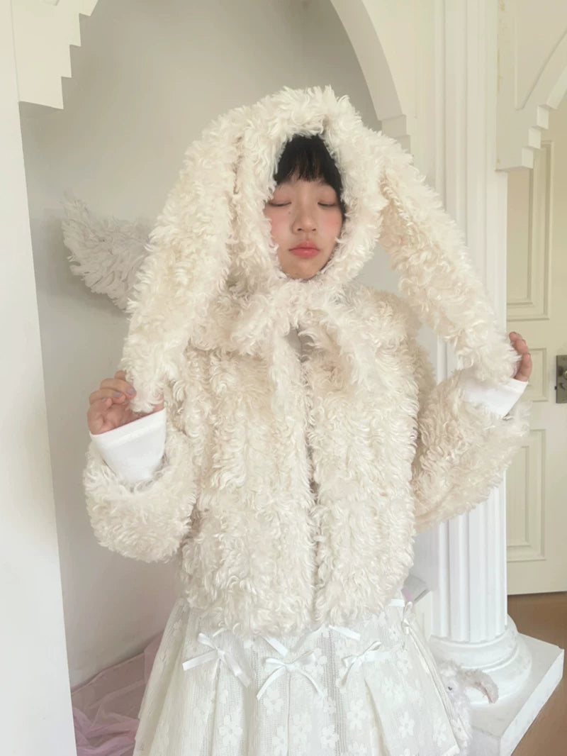 Fake Fur Bow Tie Plush Jacket