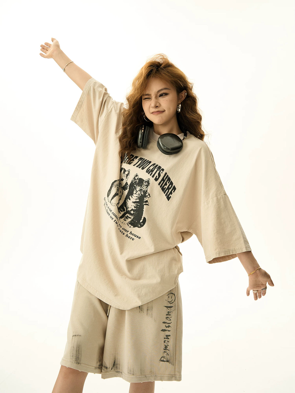Cat Print Oversize Short Sleeve T-Shirt