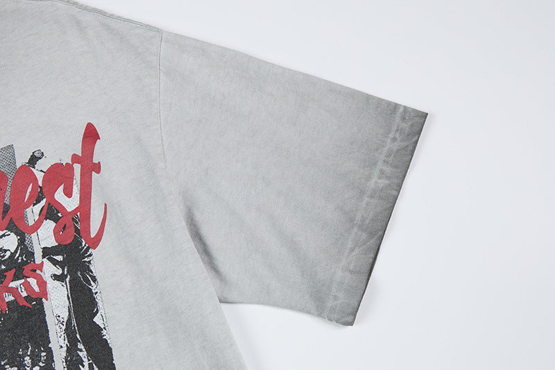 Washed Rock Band Print Short Sleeve T-Shirt