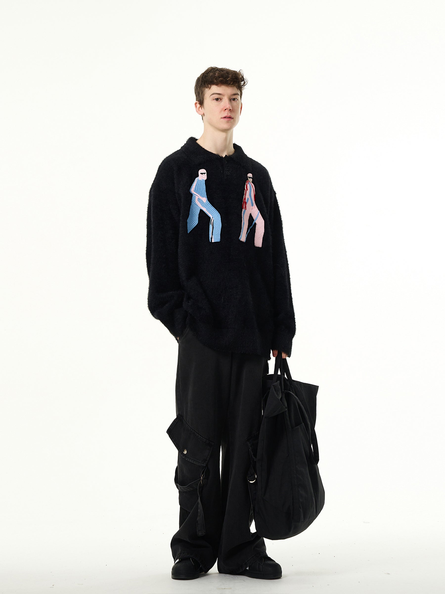 Mohair Embroidered Collar Knit Sweater