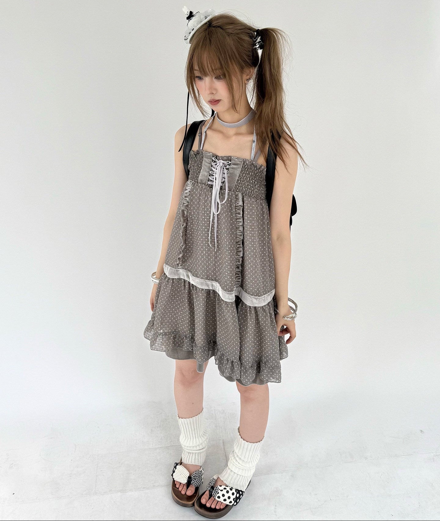 Polka Dot Patchwork Spaghetti Strap Dress